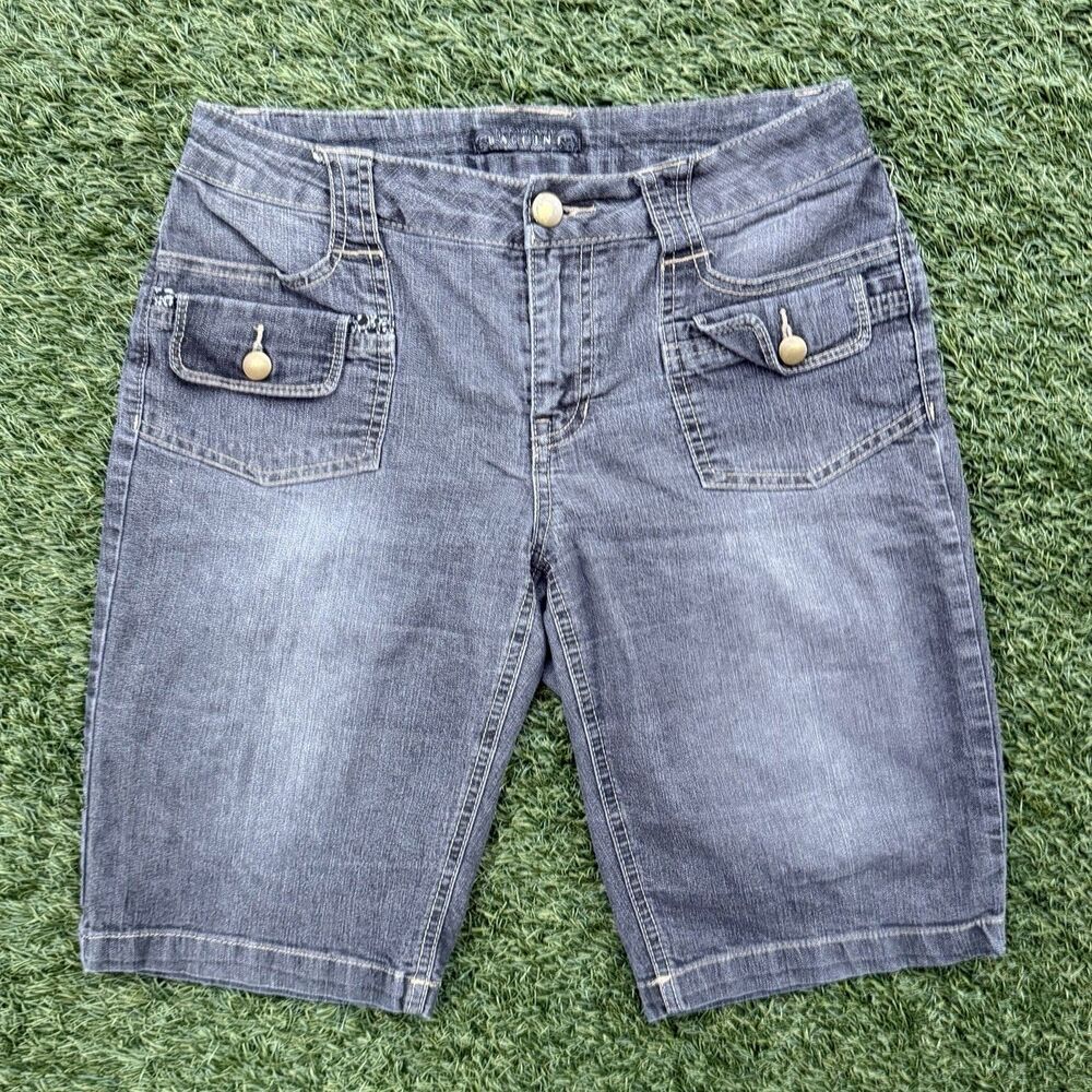 Baccini Denim Bermuda Shorts Womens 8P Dark Wash Casual Stretch Y2K Flap Pocket